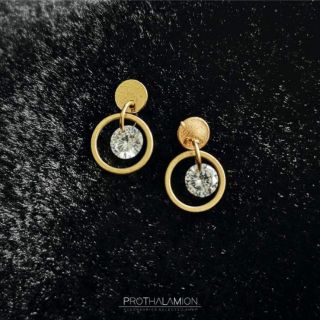 Luxury Classy Round Diamond Gold Earrings : ต่างหู ตุ้มหู กลม สีทอง ประดับ เพชร