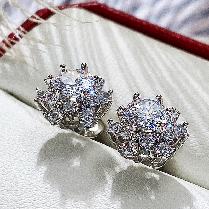 100% 925 เงินสเตอร์ลิง AAA Cubic Zirconia ต่างหูสตั๊ดสําหรับผู้หญิงดอกไม้รูปหมั้นงานแต่งงานต่างหูคุณภาพสูงเงินสีเครื่องประดับ