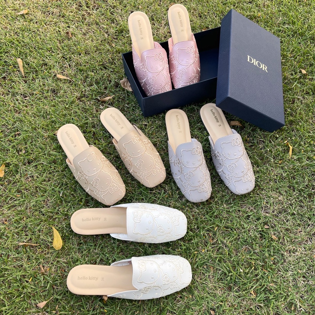 shoes be friend รองเท้าเปิดส้นงานปัก (ปักแมว) 4สี คัทชูเปิดส้นน่ารัก สวยหวานสวมใส่ได้กับทุกชุดขนาดไซส์ 36-42 ค่ะ
