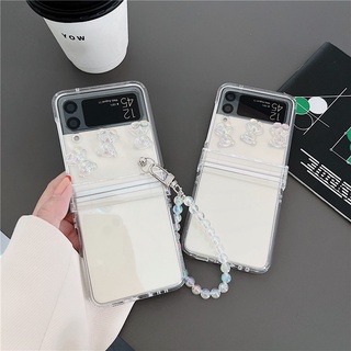 เคสโทรศัพท์มือถือ PC แข็ง แบบใส กันกระแทก ลายการ์ตูนหมีคริสตัล สําหรับ Samsung Galaxy Z Flip 3 5G