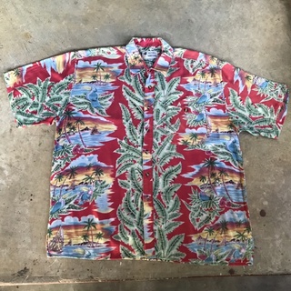 เสื้อฮาวาย vtg.Hawaiian Shirt ALOHA DIMENSION MADE IN KOREA Sz.L 100% RAYON