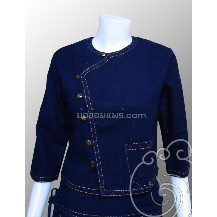 Fni-W36 เสื้อพื้นเมืองหญิง ทรงป้ายกระดุมกะลา ด้นมือสวยงาม ผ้าฝ้ายเกรด A
