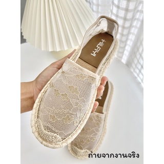 TK พร้อมส่ง คัชชูลูกไม้ ส้นแบน หุ้มส้น