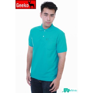 เสื้อโปโล ( polo shirt )แบรนด์ Geeko ตรากวาง สีพื้นชาย สีฟ้า(เทอคอยท์) gkc - 08M