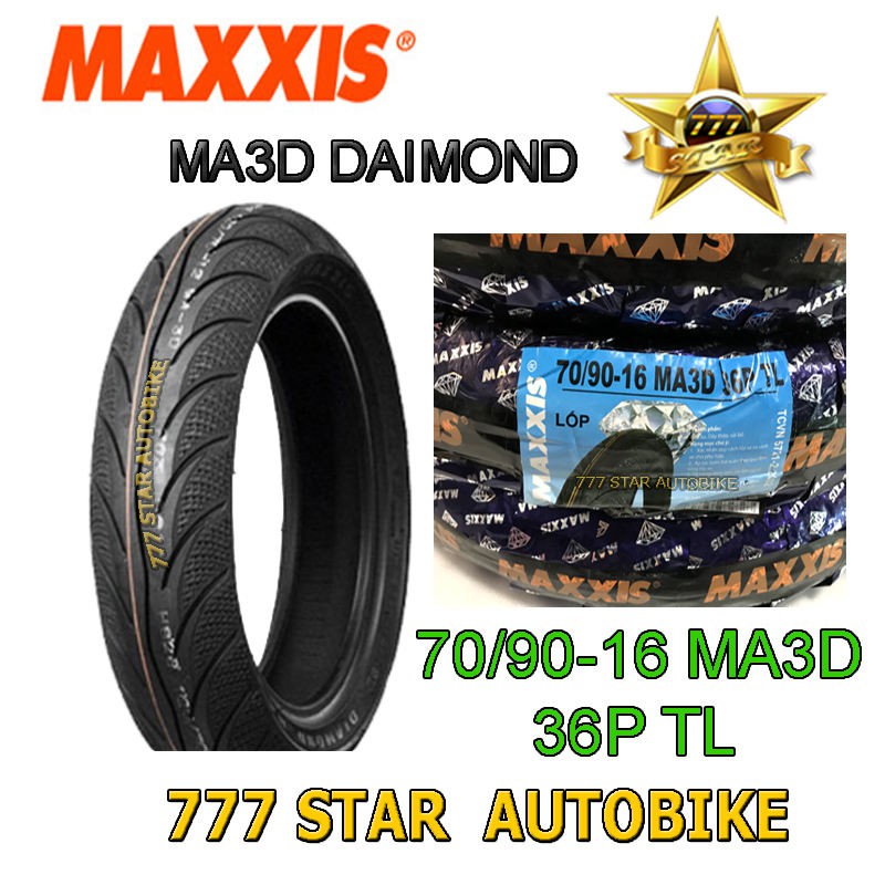 ยางนอก MAXXIS รุ่น MA3D DAIMOND (ยางเรเดียล ไม่ใช้ยางใน) เบอร์ 70/90 ขอบ 16 (36P) T/L = 1 เส้น **ยางใหม่**