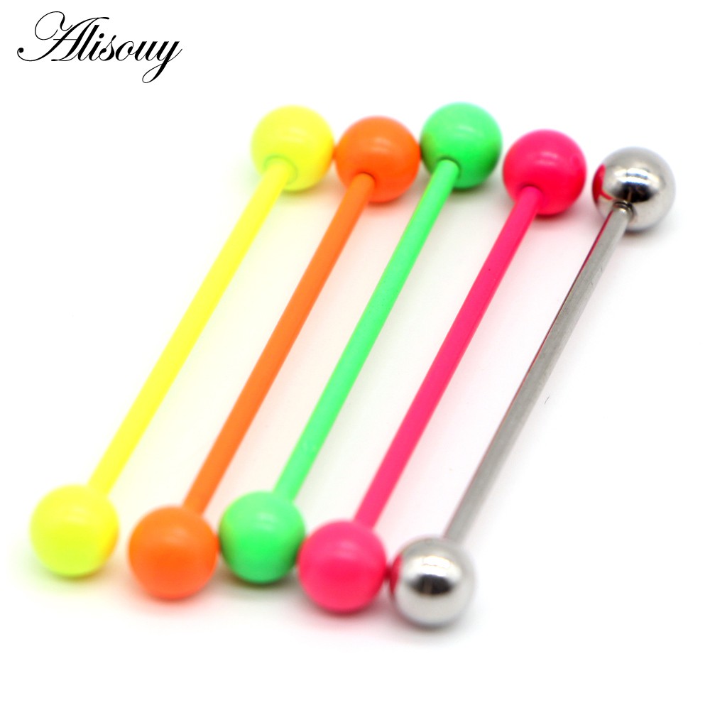 Alisouy 1PC 14G 316L สแตนเลสยาวอุตสาหกรรม Barbell น่ารักหวานนีออนสี Candy หูเจาะเครื่องประดับ