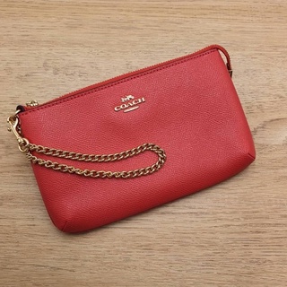 กระเป๋าคล้องมือ LARGE WRISTLET (COACH 73044) หนังแท้ สีแดง สายโซ่สีทอง