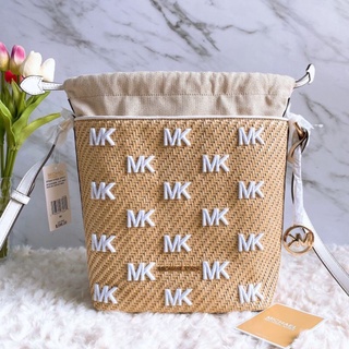 MICHAEL KORS Michael Kors Medium Eden 35T0GWQM6W Straw Python Capsule Drawstring Bucket Messenger Bag In Optic white