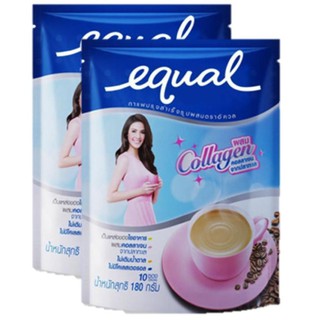 ﻿Equal 3in1 Coffee with Collagen อิควล กาแฟผสมคอลลาเจน ไม่มีน้ำตาล 18g. x 10ซอง (2แพค)