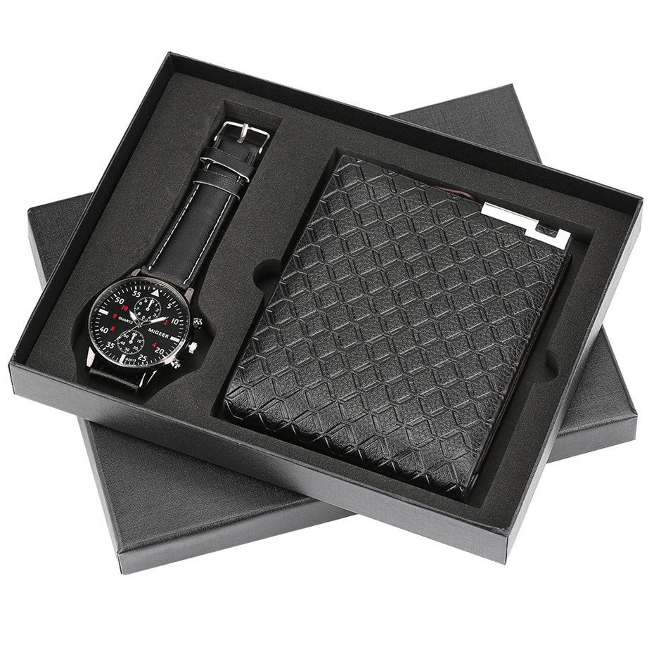 Luxury Mens Watch Business Quartz Wristwatches Men Wallet Gift Set for Boyfriend