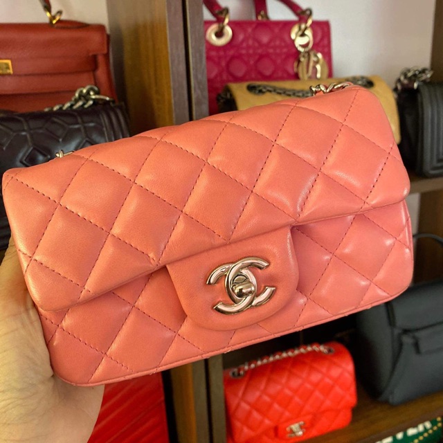 Chanel mini 7” กระเป๋าชาเนล ของแท้ สีชมพู