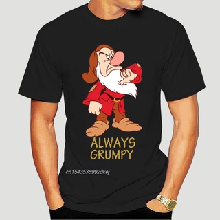 เสื้อยืด พิมพ์ลายการ์ตูนคนแคระ Always Grumpy สีดํา สําหรับผู้ชาย และผู้หญิง 1198DS-5XL