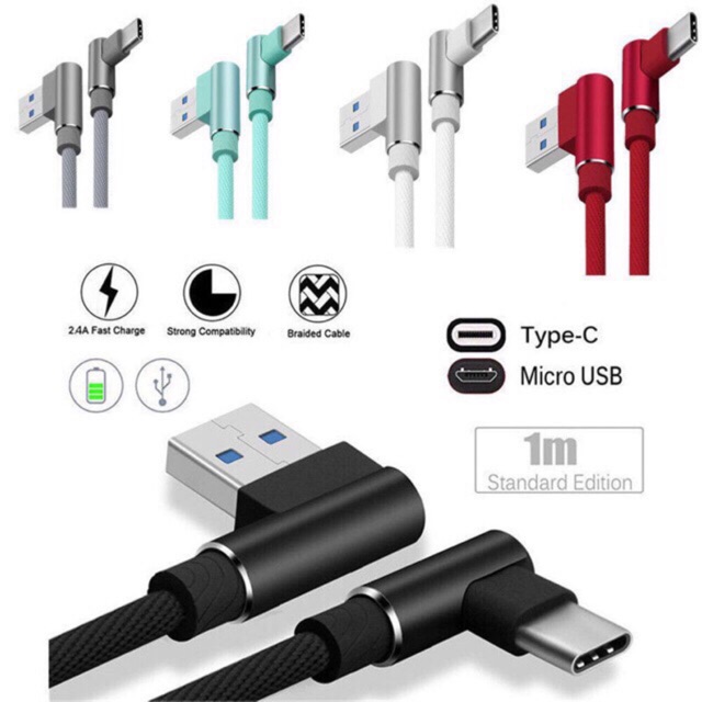 Cable USB Micro/iphone/Type-C หัวงอ