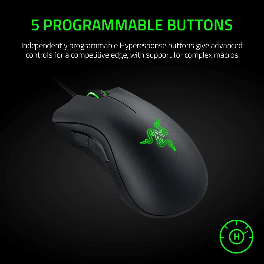 Razer DeathAdder Essential - เมาส์เกมมิ่ง เซ็นเซอร์ Optical 6,400DPI สายเมาส์ทำจากยาง thumbnail 5