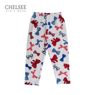 Chelsee กางเกงเลกกิ้ง เด็กผู้หญิง ลายโบว์ รุ่น 237771 ผ้า Cotton 95% Spandex 5% มีความยืดหยุ่น อายุ 2-10ปี กางเกงเด็ก