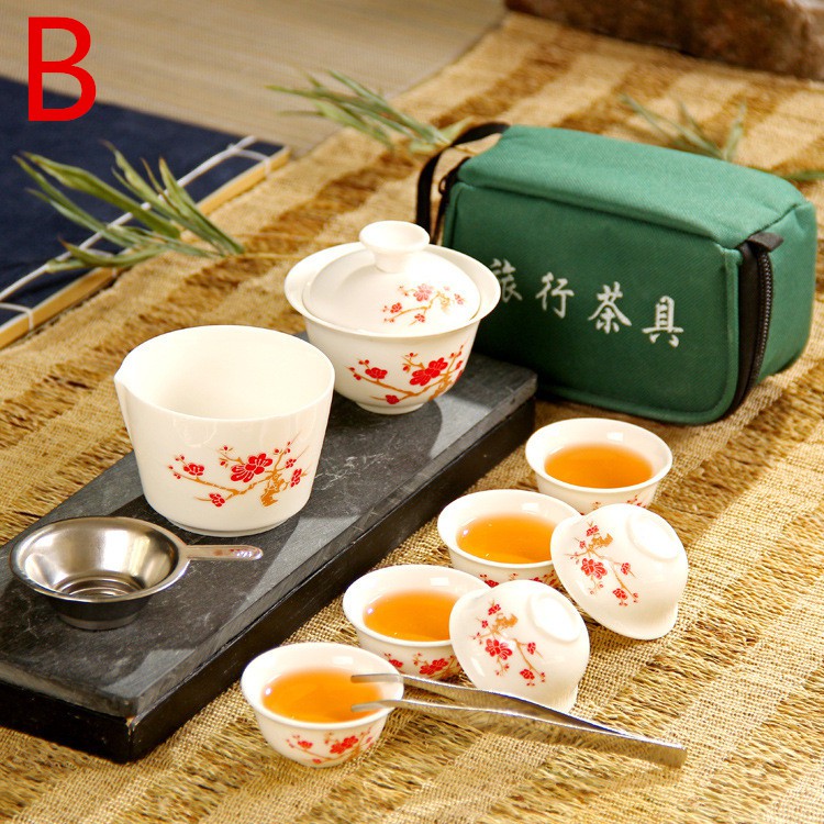 Portable Travel Tea Set Ceramic Teapot Cup With Bamboo Tea Tray Tea