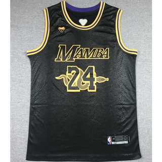 ใหม่ NBA Los Angeles Lakers สําหรับผู้ชาย #เสื้อกีฬาบาสเก็ตบอล ปักลายงู 24 Kobe Bryant Mamba สีดํา สีทอง