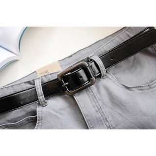 MiStyles  เข็มขัดผู้ชาย เข็มขัดหนัง Mens Jeans Casual Waistband Dress PU Leather Belt Pin Metal Buckle Strap 2647-สีดำ