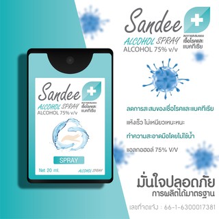 Sandee Spray Card แสนดีสเปรย์การ์ด แอลกอฮอล์ 75% ขนาด 20ml.