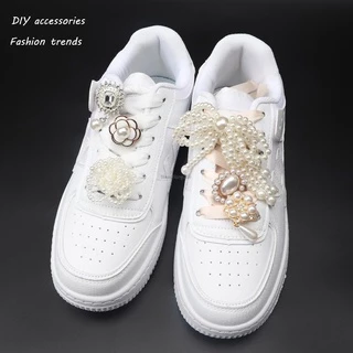 จี้ไข่มุก พลอยเทียม เครื่องประดับ สําหรับรองเท้าผ้าใบ เชือกผูกรองเท้า DIY