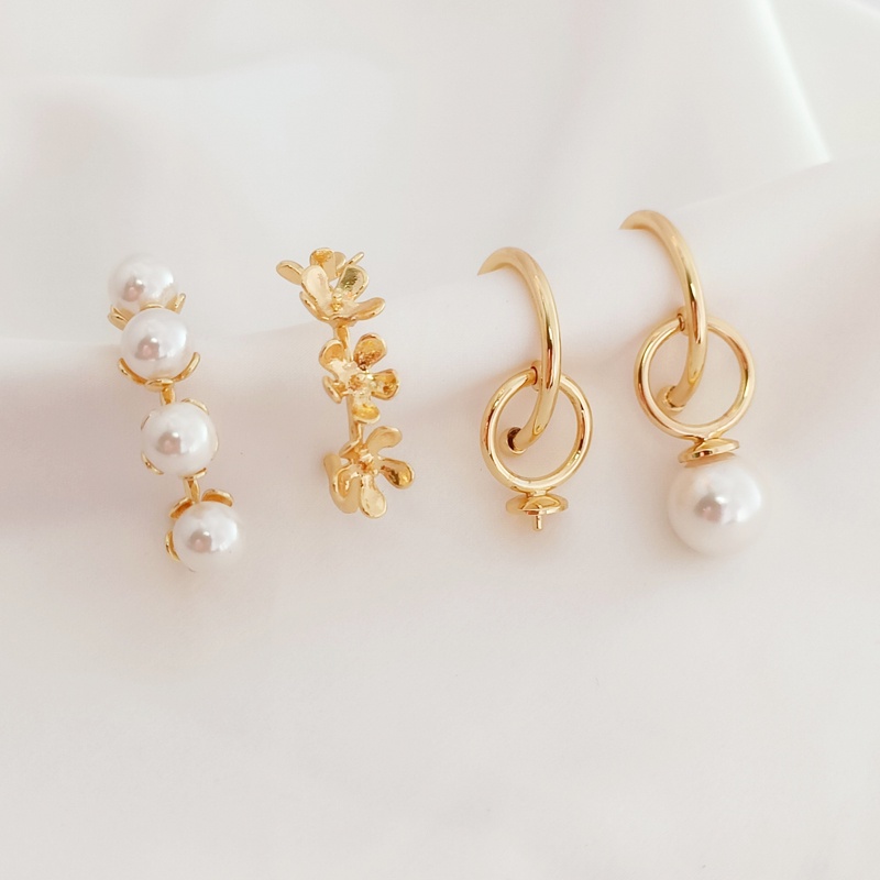 ต่างหู รูปตัว C ประดับไข่มุก ชุบทอง 14K แฮนด์เมด DIY
