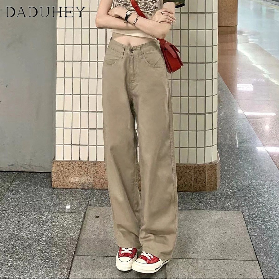DaDuHey Korean กางเกงยีนส์วินเทจ กางเกงยีน ขากว้าง ทรงหลวม ไล่โทนสีฟ้า สไตล์เรโทร เหมาะกับฤดูร้อน