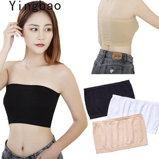 Yingbao พร้อมส่ง เสื้อชั้นใน เกาะอก ไร้สาย ไร้รอยต่อ ไร้รอยต่อ แฟชั่น ไม่มีสาย ไม่มีโครงเหล็ก ชุดชั้นใน เสื้อครอปท็อป แขนกุด ยืดหยุ่น ฤดูร้อน สําหรับผู้หญิง