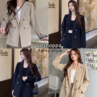 Allshoppa | (เบจ/ดำ) ส่งทันที! Woody Classic Blazer เสื้อสูทเบลเซอร์แขนยาวสไตล์เกาหลี กระดุมไม้ 💖