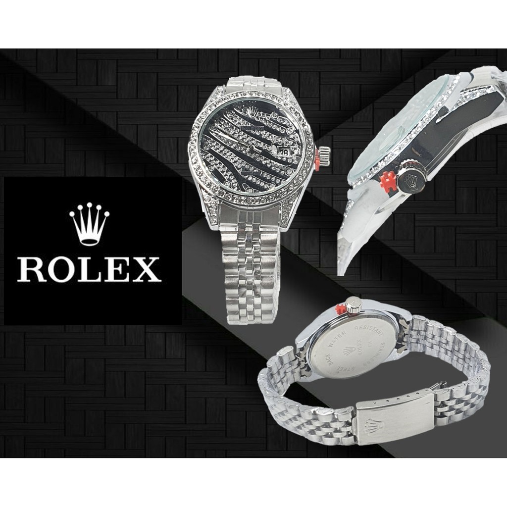 (ROLEX women) กันน้ำ นาฬิกาข้อมือ สำหรับผู้หญิง นาฬิกาโลเหล็ก นาฬิกาผู้หญิง หน้าปัดล้อมเพชร วันที่ นาฬิกาแบรนเนมRC900
