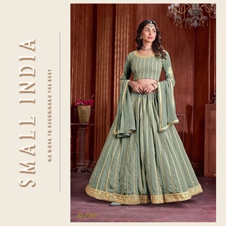 {**ส่งฟรี**} SMALL INDIA 🌷 Heavy Faux Georgette ชุดเซ็ทเสื้อกระโปรง 🌷 Lehenga Choli Set