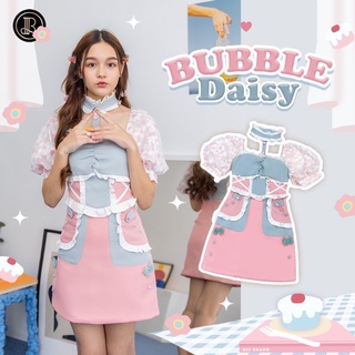 BLT BRAND การันตีเสื้อผ้าแบรนด์แท้ มินิเดรส สีฟ้าชมพูแขนลายดอกไม้ BUBBLE DAISY