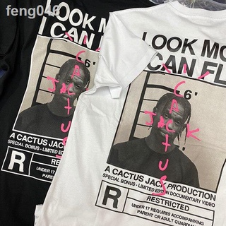 ✌❡Cactus Jack Tshirt ผู้ชายผู้หญิง LOOK MOM I CAN FLY Travis Scott เสื้อยืด Man แฟชั่น Hip Hop แขนสั้นขนาดใหญ่พิมพ์ Tees