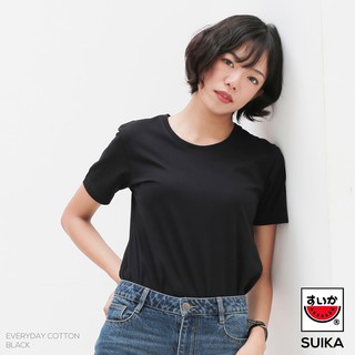 (SUIKA) -  เสื้อแตงโม EVERYDAY COTTONคอกลม คอวี BLACK