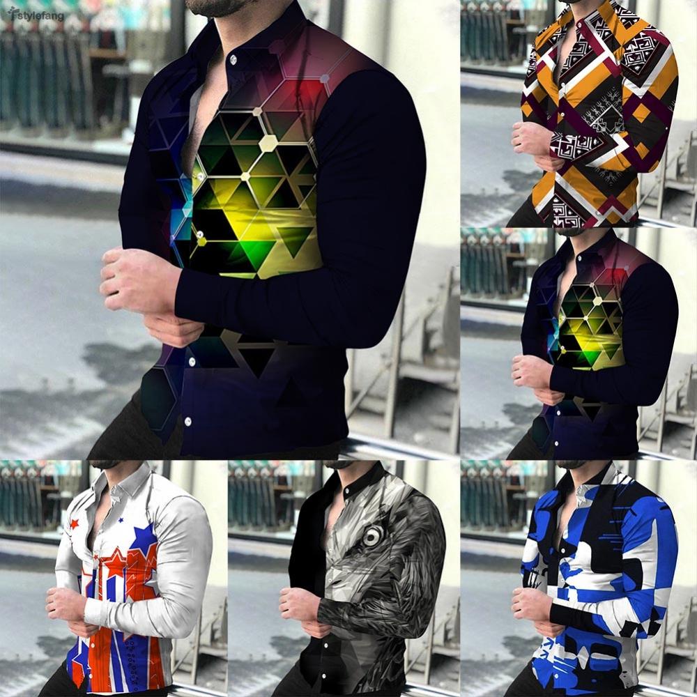 STYLEF-~Button Down 3D Shirt Mens Baroque Casual Blouse Party Long Sleeve Vintage Dress-【STYLEF-Fashion】 #4