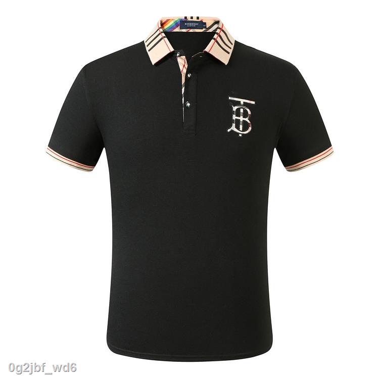 Men Polo Shirt Cotton Short Sleeve Polo Shirt With Bur_berry Plaid Pattern Casual Shirt Business Wear #4