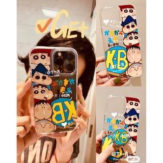 เคสโทรศัพท์มือถือแบบนิ่ม ใส ลายการ์ตูนชินจัง พร้อมที่ตั้งวาง สําหรับ Apple 13 12 11 xr xs 7 8plus