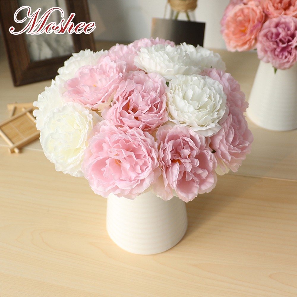 ดอกไม้ประดิษฐ์ ดอกโบตั๋น ผ้าไหม diy สําหรับตกแต่งบ้านงานแต่งงาน Mother's Day Gift