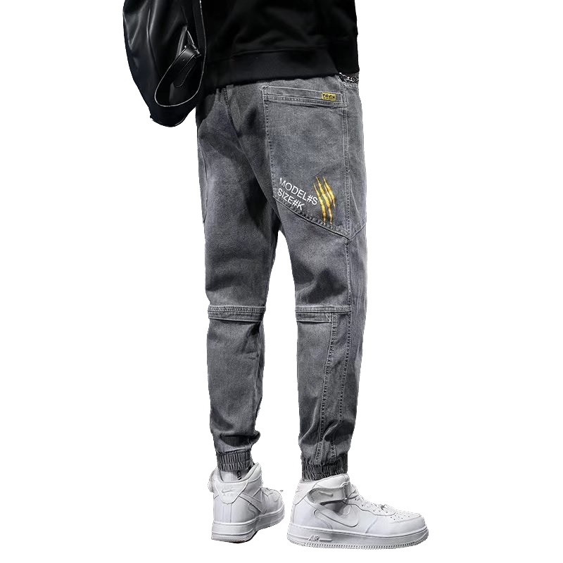 กางเกงยีนส์ S-5XL กางเกงยีนส์ผู้ชายเกาหลีรุ่นอินเทรนด์ DENIM หลวม Tie-up อินเทรนด์ Overalls ผู้ชาย S