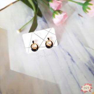 ต่างหูแฟชั่น ลายวงกลมสีดำขอบทอง [พร้อมส่ง]