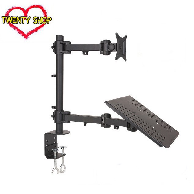 TWENTY ขาวาง โน๊ตบุ๊ค+จอมอนิเตอร์ แบบยึดขอบโต๊ะ รุ่น LTS-352 (มี 2 แขน, ใช้กับโน๊ตบุ๊ค+จอมอนิเตอร์) 