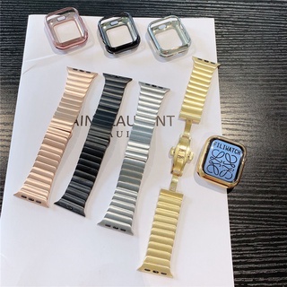 💞Hot sale💞เหมาะสำหรับตัวแทน iwatch7 ที่มีห่วงโซ่โลหะ s6 สแตนเลส หัวเข็มขัดผีเสื้อ สาย applewatch สแตนเลส