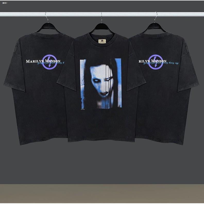 เสื้อยืดแขนสั้นพิมพ์ลาย Marilyn Manson