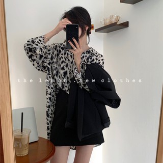 เสื้อเชิ้ตแขนยาวลําลอง พิมพ์ลายเสือดาว ทรงหลวม แฟชั่นฤดูใบไม้ร่วง แบบใหม่