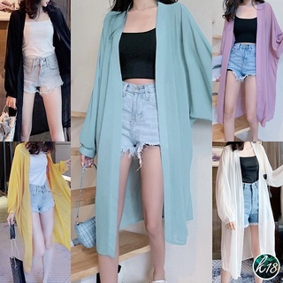 K18💜Korean เสื้อคลุมผ้าชีฟองตัวยาว บางเบาสีพื้น 5 สี ทรงใหญ่