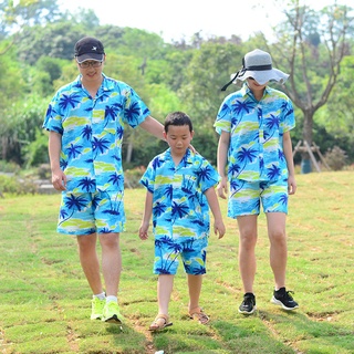 เสื้อเชิ้ตชายทะเลเกาะไหหลำ Beachwear ผู้ชายชุด Sanya ท่องเที่ยววันหยุดชายทะเลเสื้อฮาวายผู้หญิง Plus ขนาดคู่แม่ลูกเสื้อผ้