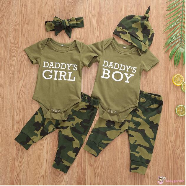 ทารกแรกเกิดเด็กสาว/เด็กชาย3ชิ้นชุดเสื้อผ้า,daddys ของขวัญวัน,ฤดูร้อนหลวมรอบคอแขนสั้นRomper + กางเกง + หมวก/ที่คาดผม