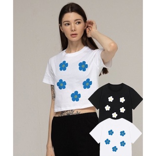 [GRAVER ] เสื้อครอปแขนสั้น ลายดอกไม้ หน้ายิ้ม 5 ดอก ของแท้ 100%