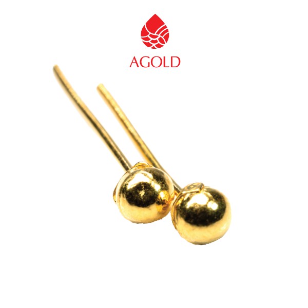 AGOLD ต่างหูทอง แบบหมุด น้ำหนัก 0.6 กรัม แป้นพลาสติก ทองคำแท้ 96.5