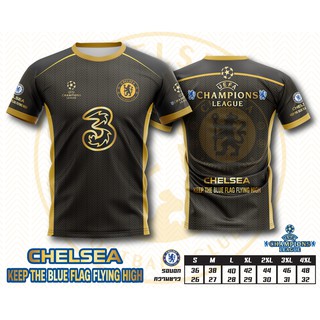 เสื้อบอลพิมพ์ลาย สโมสรฟุตบอล เชลซี สีดำ แชมป์ Chelsea Champion