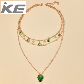 Simple Japanese light luxury emerald water drop diamond necklace Commuter leaf pendant necklac